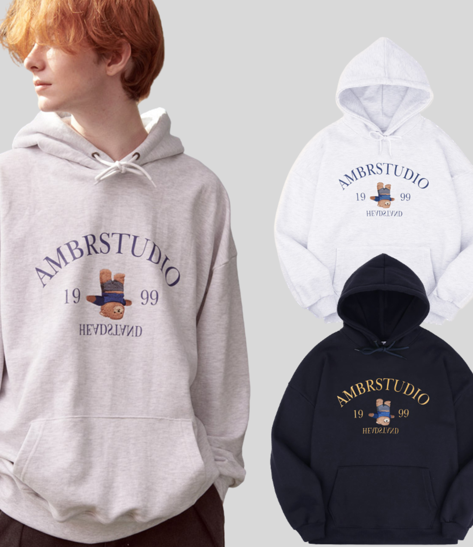 AMBLER - 1999 Headstand Bear Overfit Hooded T-Shirt