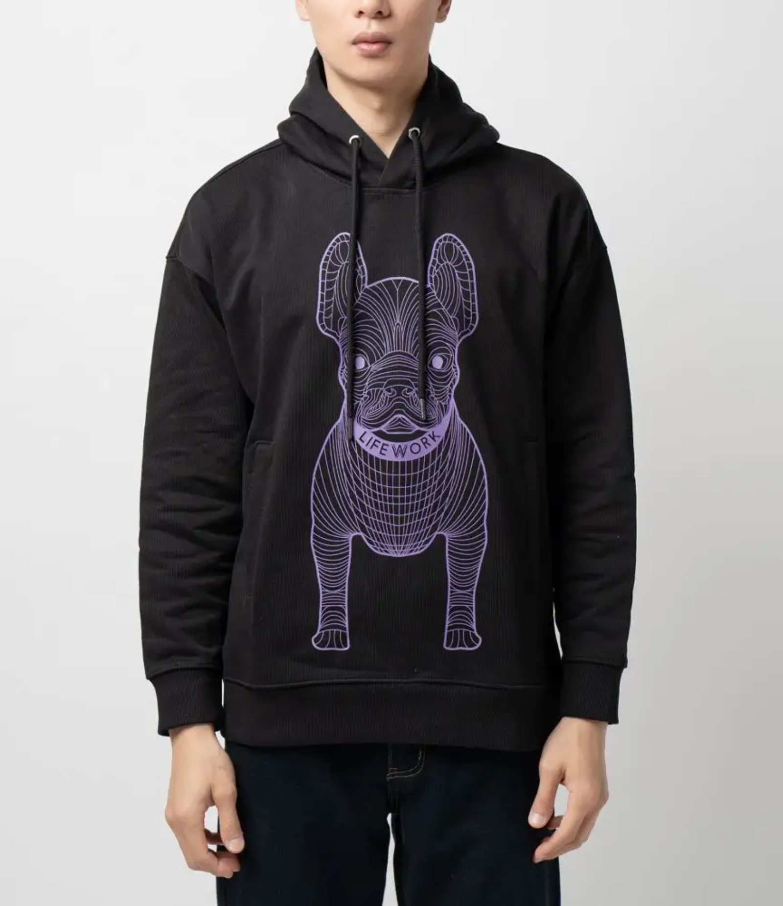 LIFE WORK - Mesh Frame Pug Black Hoodie
