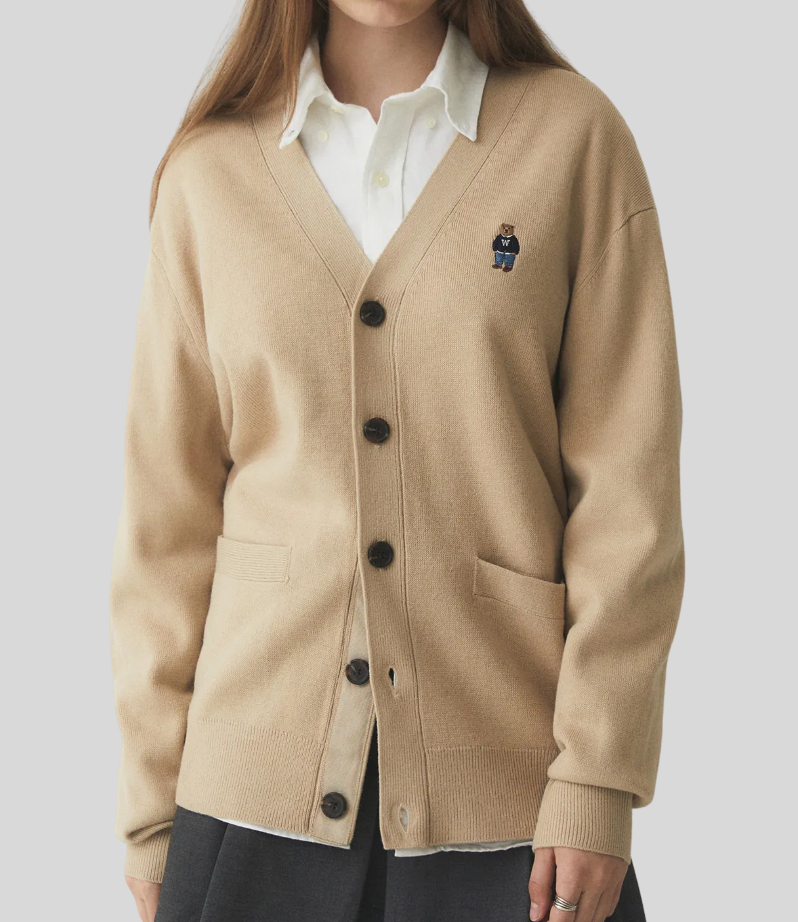 WHO.AU - V-neck Cardigan Beige M - Image 2