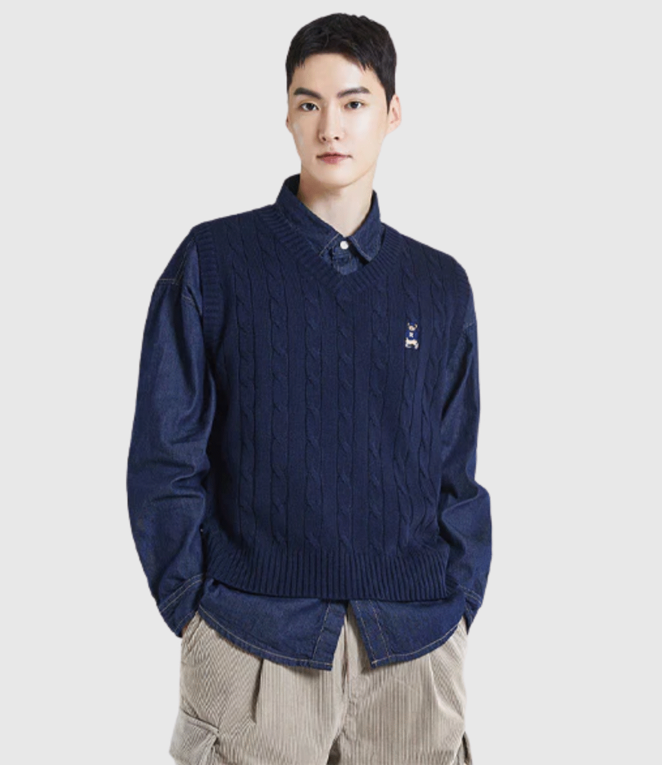 SPAO - Woody Cable V-neck Vest Navy S